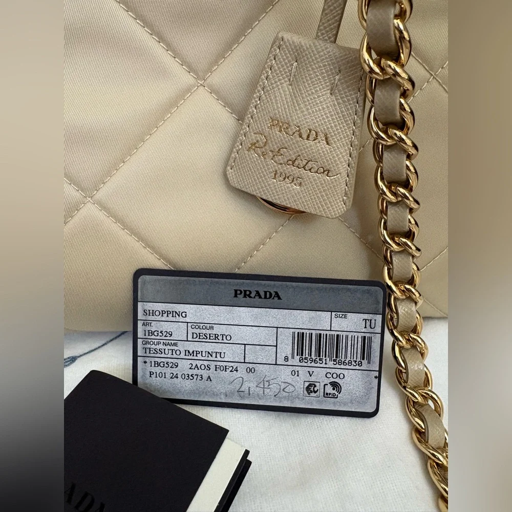 Prada Cream Quilted shoulder Bag with Gold Chain - Picture 10 of 13